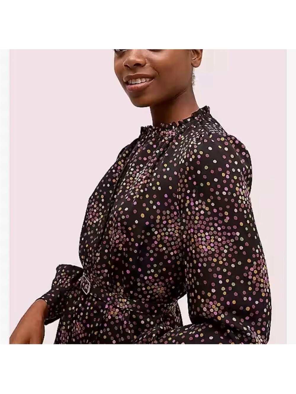 kate spade ♠️ Disco Dots Ruffle Belted Shirt Dress